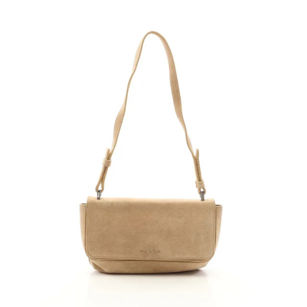 Prada Shoulder Bag Suede Beige Cream